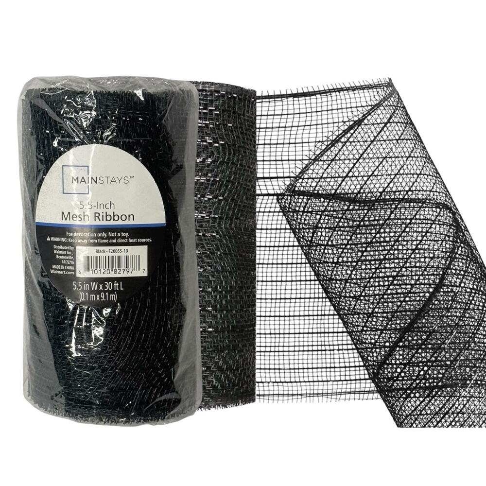 Mesh Poly Ribbon Black 5.5in x 30ft Halloween Craft Wreath Bow Main Stays New